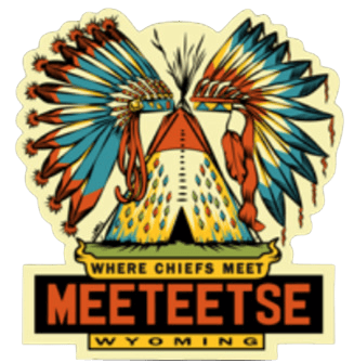 Logo featuring Native American chief headdress and tipi for Meeteetse Oasis.