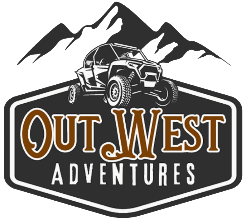 Out West Adventures logo with mountain and off-road vehicle design.